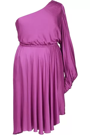 Mayes NYC Women's Plus Size Olivia Asymmetric Satin Dress - Berry Solid - Size 18W