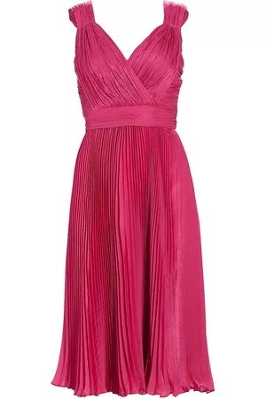 Badgley Mischka Women's Pleated V-Neck Cocktail Dress - Fuchsia - Size 16
