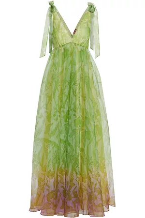 Staud Women's Ombré Floral Tie-Strap Gown - Lime Magenta Wildflowers - Size 12