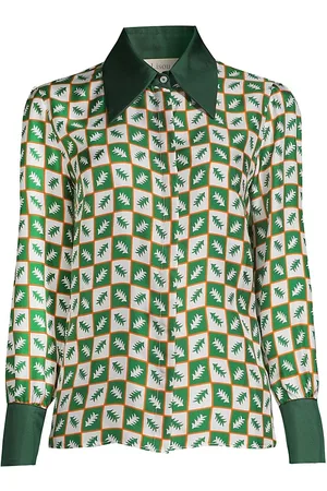 Lisou Women's Checkered-Print Silk Twill Button-Front Shirt - Size 2