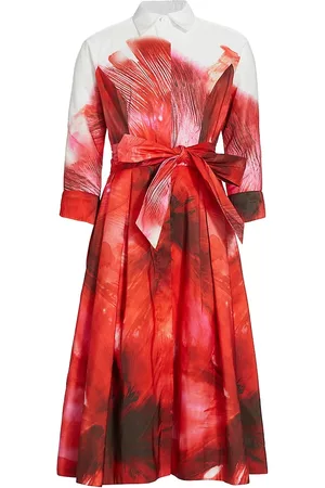 Teri Jon by Rickie Freeman Women's Floral Belted Cocktail Dress - Red Multi - Size 4