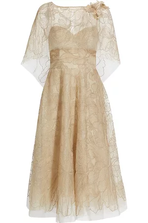 Teri Jon by Rickie Freeman Women's Embroidered Tulle Cocktail Dress - Antique Gold - Size 16