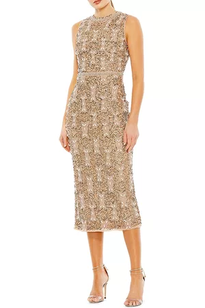 Mac Duggal Women Midi Dresses - Women's Embellished High-Neck Sleeveless Midi-Dress - Vintage Copper - Size 6