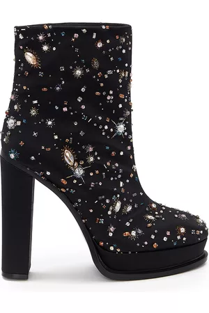 Alexander McQueen Women Ankle Boots - Women's Crystal-Embellished Platform Ankle Boots - Black - Size 8