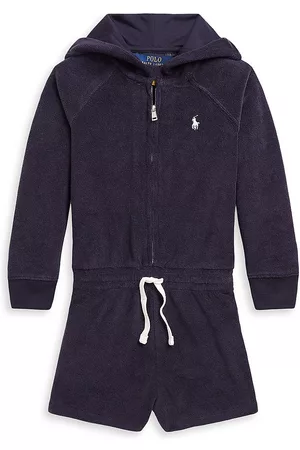 Ralph Lauren Girls Polo Shirts - Little Girl's & Girl's Cotton Terry Romper - Navy - Size 4