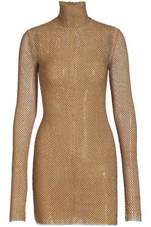 LAQUAN SMITH Women's Embellished Mesh Turtleneck Minidress - Gold - Size Large