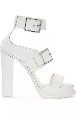 Alexander McQueen Women's Buckle-Strap Leather Platform Sandals - Ivory - Size 6.5 - Ivory - Size 6.5