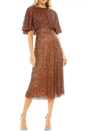 Mac Duggal Women's Sequined Cape Midi-Dress - Copper - Size 18