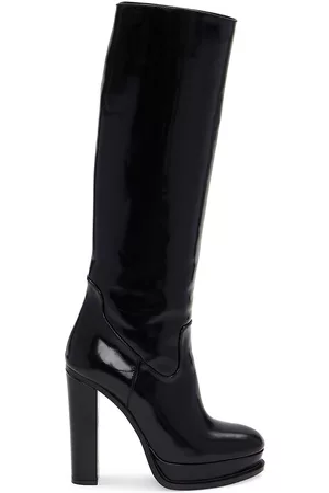 Alexander McQueen Women Thigh High Boots - Women's Leather Platform Tall Boots - Black - Size 8.5