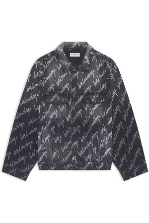 Balenciaga Women's Allover Logo Bell Sleeve Jacket - Stone Wash Black - Size 6