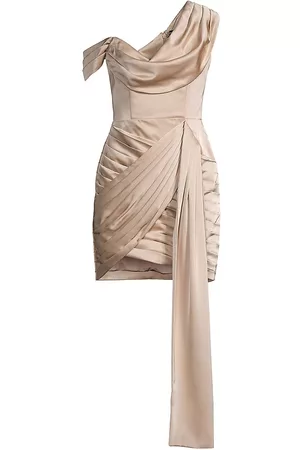 Lavish Alice Women's Satin Asymmetric Long Draped Minidress - Champagne - Size 14