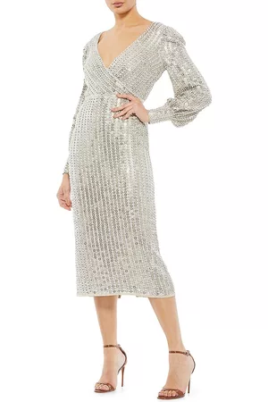 Mac Duggal Women's Sequin Bishop-Sleeve Cocktail Dress - Silver - Size 16