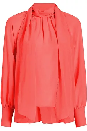 CARESTE Women's Sylvie Silk Pussy Bow Top - Flame - Size 6