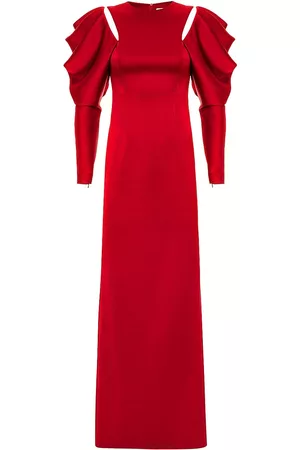 OZGUR MASUR Women's Draped Puff-Sleeve Gown - Burgundy - Size 2