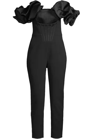 Lavish Alice Women's Off-The-Shoulder Satin Corset Jumpsuit - Black - Size 14