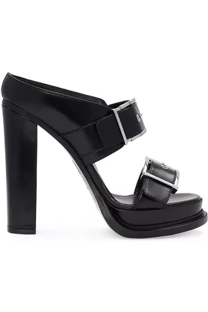 Alexander McQueen Women Platform Sandals - Women's Buckle-Strap Leather Platform Sandals - Black - Size 8.5
