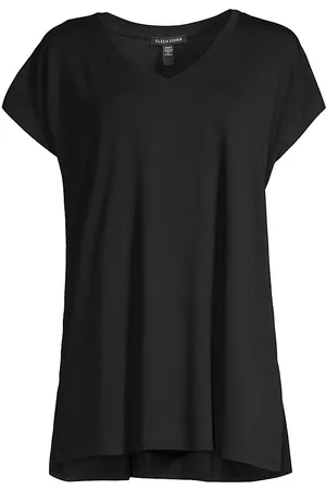 Eileen Fisher Women T-Shirts - Women's Long V-Neck T-Shirt - Black - Size Large - Black - Size Large