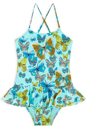 Vilebrequin Little Girl's & Girl's Butterflies All Over Racerback One-Piece Swimsuit - Lagoon - Size 14