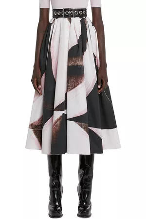 Alexander McQueen Women Midi Skirts - Women's Graphic Brushstroke Midi-Skirt - Black Ivory - Size 10