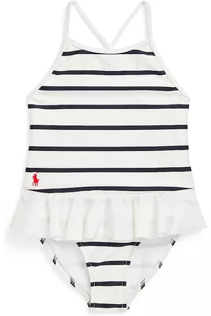Ralph Lauren Little Girl's & Girl's Striped Ruffle One-Piece Swimsuit - Deckwash White - Size 6