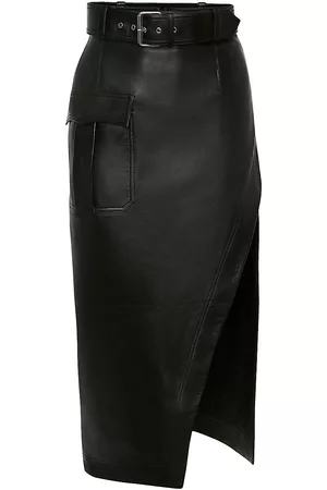 Alexander McQueen Women's Belted Leather Midi-Skirt - Black - Size 2