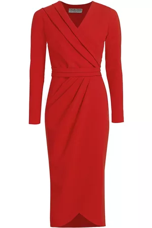 CHIARA BONI Women's Jodene Pleated Wrap Midi Dress - Red - Size 18