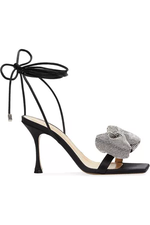 Mach & Mach Women's Nicole 95 Puffed Bow Satin Ankle-Tie Sandals - Black - Size 8.5