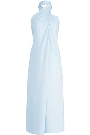 Halston Heritage Women's Zoie Cotton Crossover Halter-Neck Midi-Dress - Light Powder - Size 16