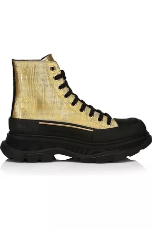 Alexander McQueen Women Lace-up Boots - Women's Gold Tread Slick High Boot - Gold Black - Size 8.5 - Gold Black - Size 8.5