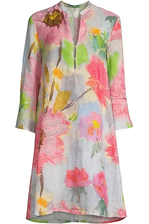 120% Lino Women's Resort Linen Floral Tunic Minidress - Floral Multi - Size Medium