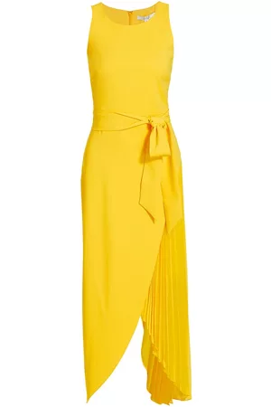 Badgley Mischka Women's Belted Layered Asymmetric Dress - Lemon - Size 8