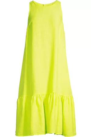 120% Lino Women's Resort Linen Single-Tiered Swing Dress - Citron - Size XL