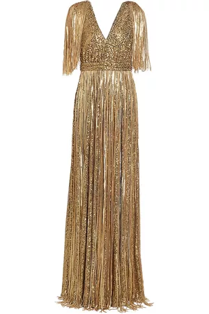 Badgley Mischka Women's Sequin Fringe Column Gown - Gold - Size 16