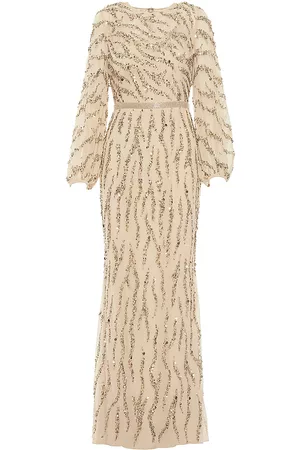 Mac Duggal Women Puff Sleeve Dress - Women's Embellished Puff-Sleeve Trumpet Gown - Gold - Size 10