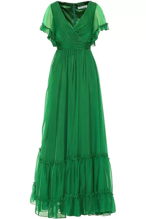 Mac Duggal Women Evening Dresses - Women's Ruffle Trim Faux-Wrap Gown - Emerald - Size 12 - Emerald - Size 12