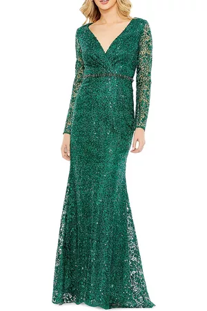 Mac Duggal Women's Sequin Embellished Floor-Length Gown - Emerald - Size 14