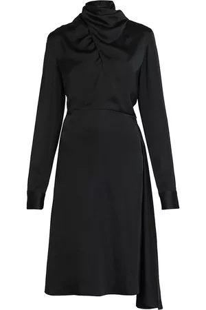 Jil Sander Women's Asymmetric Satin Turtleneck Dress - Black - Size 10