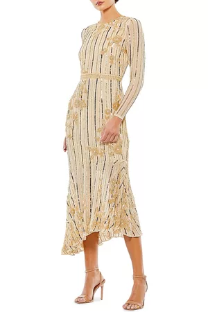 Mac Duggal Women's Embellished Long-Sleeve Midi-Dress - Gold - Size 12
