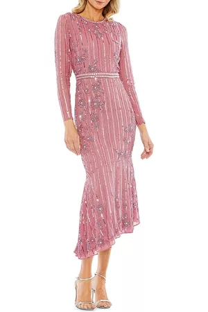 Mac Duggal Women's Embellished Long-Sleeve Midi-Dress - Rosewood - Size 16