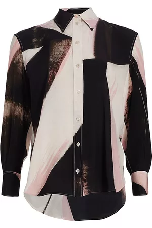 Alexander McQueen Women's Brushstoke Silk Shirt - Black Ivory - Size 12