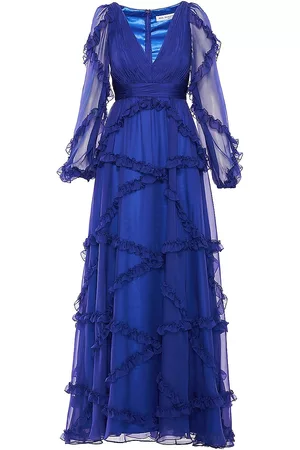 Mac Duggal Women's Ruffle Puff-Sleeve A-Line Gown - Sapphire - Size 18
