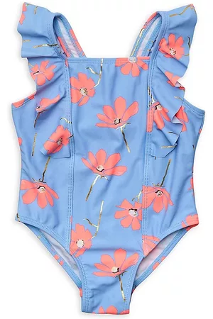 Snapper Rock Girls Swimsuits - Baby Girl's & Little Girl's Beach Bloom Ruffle Trim Swimsuit - Blue - Size 3 Months
