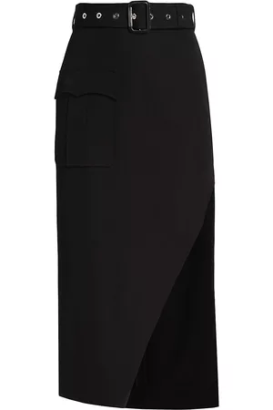 Alexander McQueen Women Skirts - Women's Wool & Cotton Cargo Slit Skirt - Black - Size 12