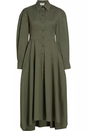 Alexander McQueen Women's Long-Sleeve Cotton Poplin Shirtdress - Military Green - Size 0