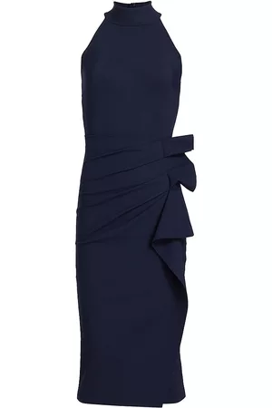 CHIARA BONI Women's Halter Ruffle Midi Dress - Blue Notte - Size 18