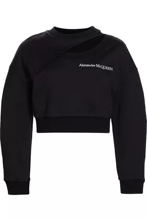 Alexander McQueen Women's Slashed Cotton Jersey Crop Sweatshirt - Black - Size 12