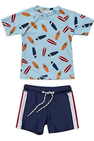 Snapper Rock Boys Swim Shorts - Baby's & Little Boy's 2-Piece Retro Surf Swim Set - Blue - Size 24 Months