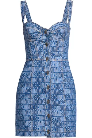 Moschino Women Mini Dresses - Women's Logo Bustier Denim Minidress - Blue Multi - Size 4
