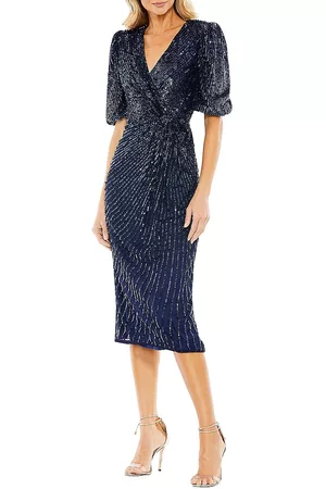 Mac Duggal Women's Puff-Sleeve Midi-Dress - Midnight - Size 20