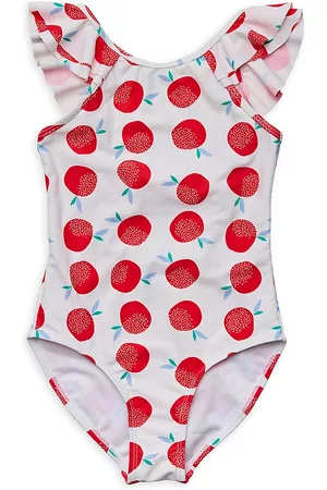 Snapper Rock Little Girl's & Girl's Juicy Fruit Flutter Sleeve Swimsuit - White - Size 10